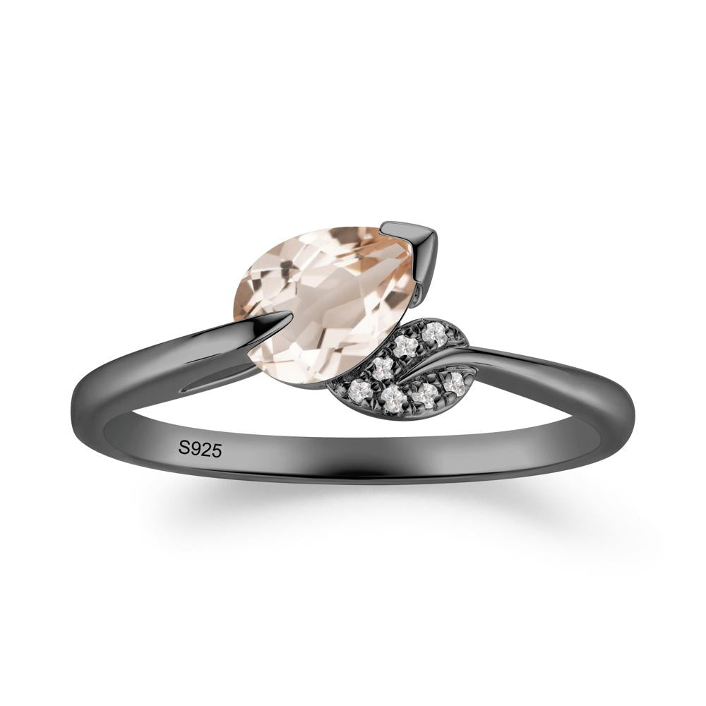Twisted Leaf Pear Cut Morganite Ring - LUO Jewelry #metal_black finish sterling silver