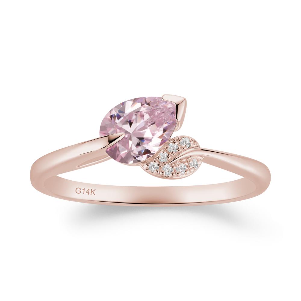 Unique Bypass Leaf Pink Cubic Zirconia Ring - LUO Jewelry #metal_14k rose gold