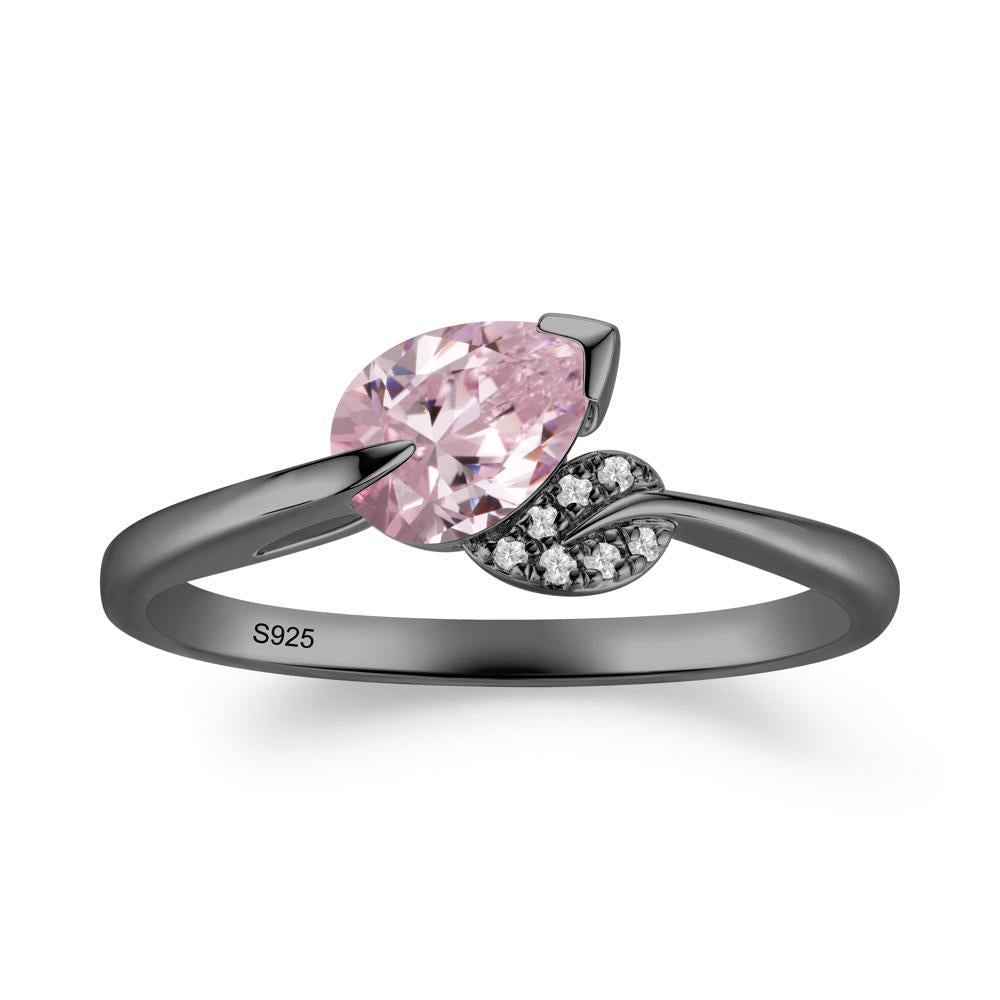 Unique Bypass Leaf Pink Cubic Zirconia Ring - LUO Jewelry #metal_black finish sterling silver