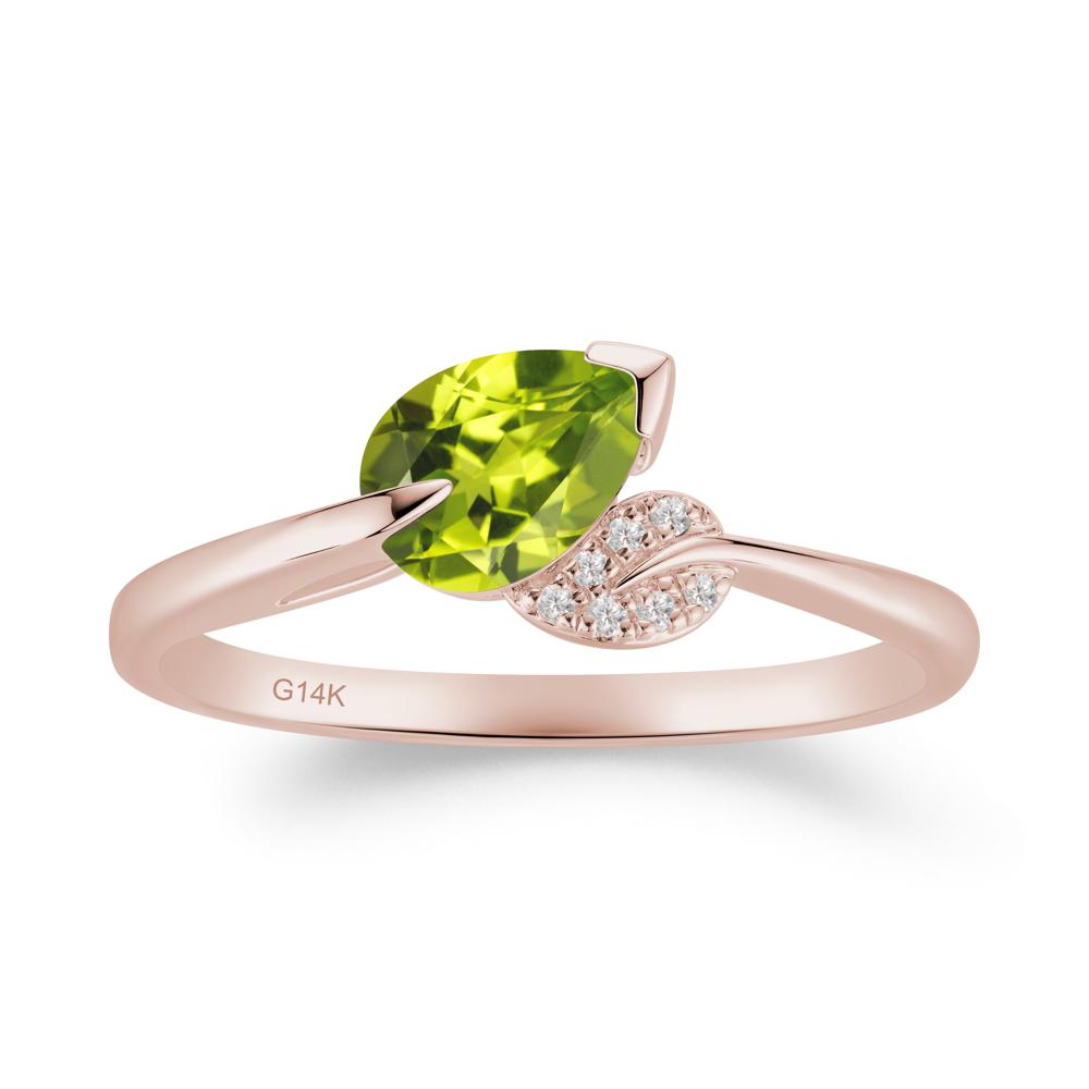 Twisted Leaf Pear Cut Peridot Ring - LUO Jewelry #metal_14k rose gold