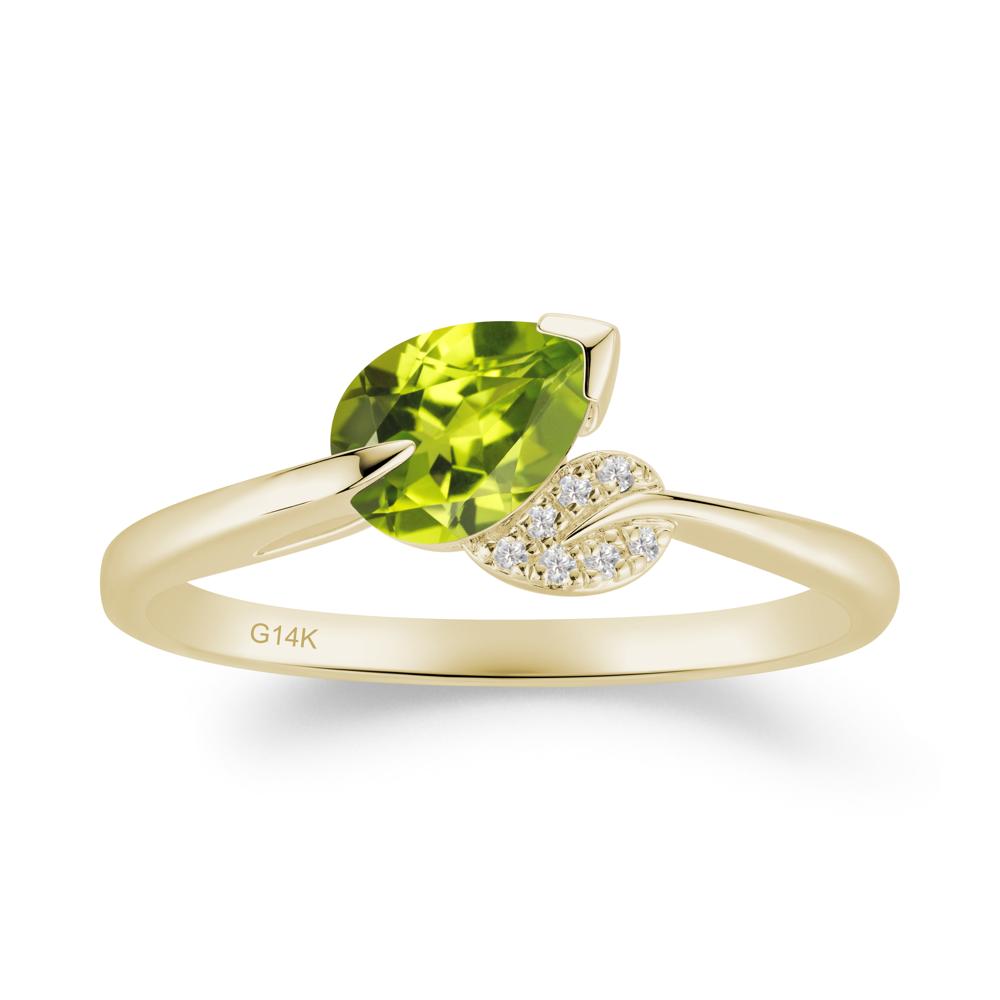 Twisted Leaf Pear Cut Peridot Ring - LUO Jewelry #metal_14k yellow gold