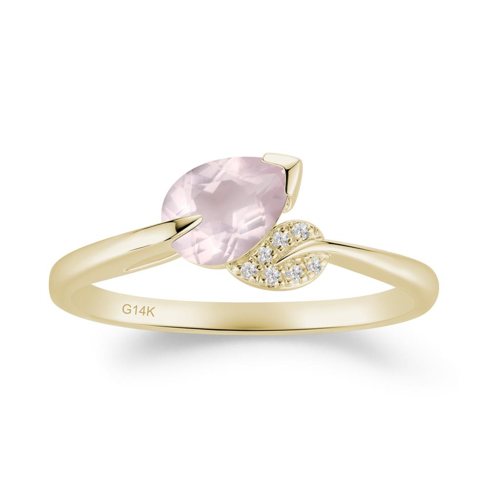 Nature Leaf Pear Cut Rose Quartz Ring - LUO Jewelry #metal_14k yellow gold
