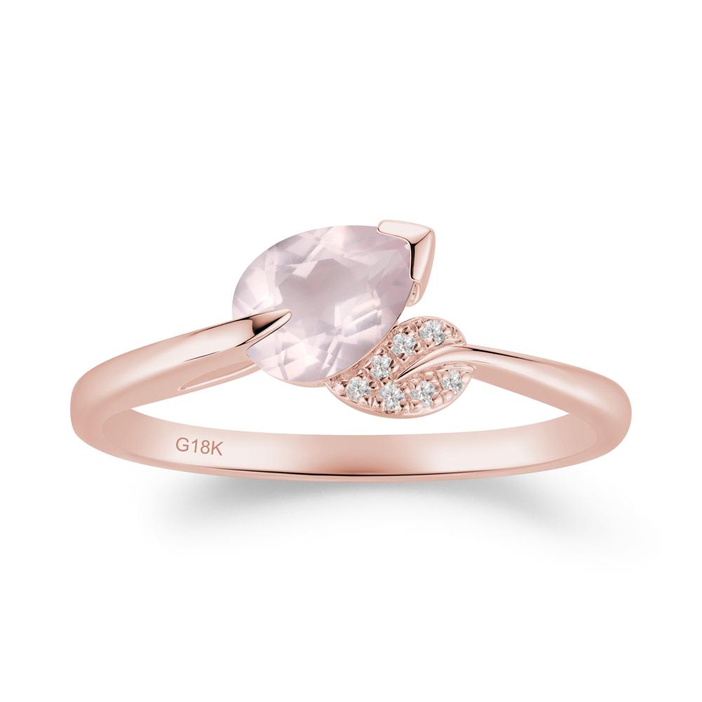 Nature Leaf Pear Cut Rose Quartz Ring - LUO Jewelry #metal_18k rose gold