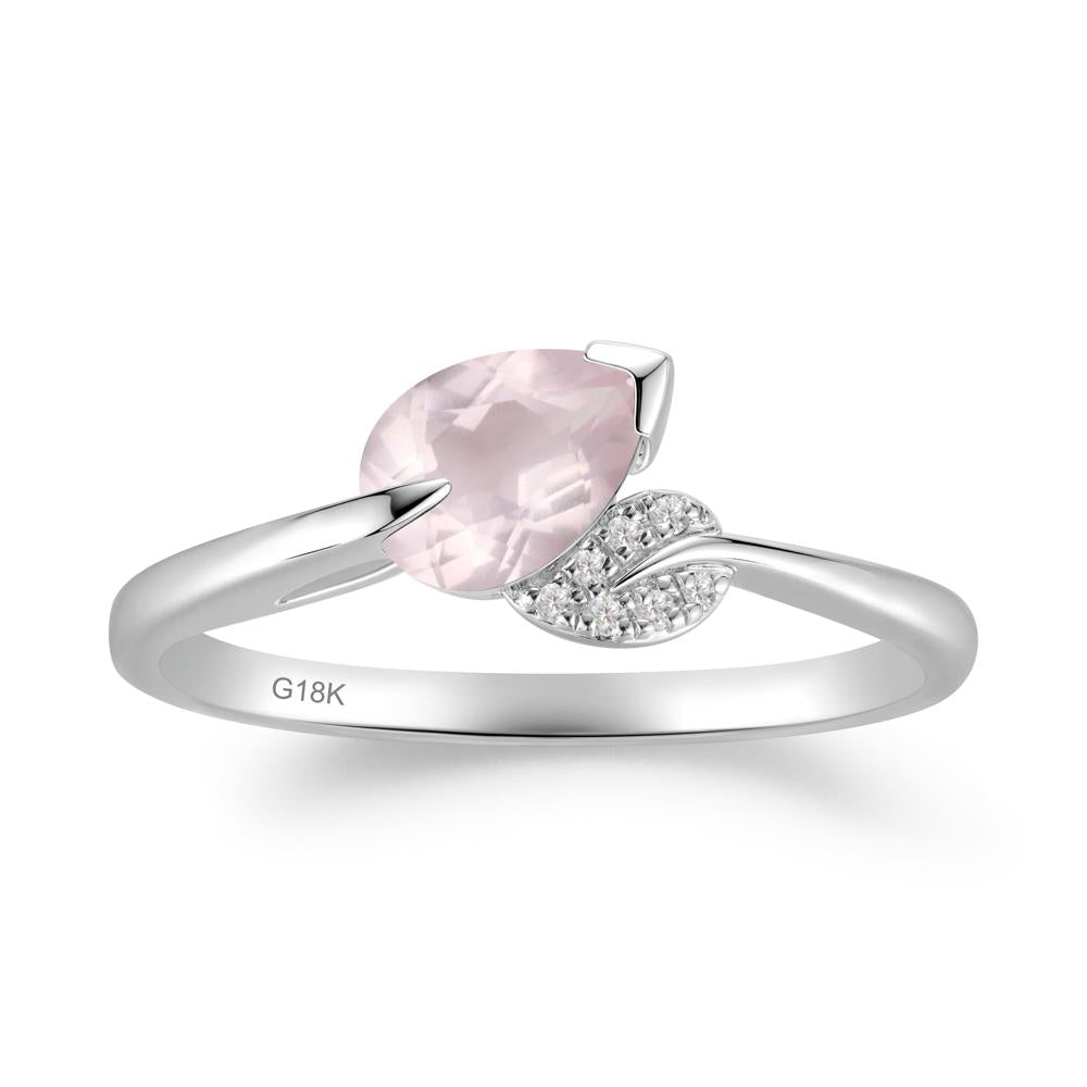Nature Leaf Pear Cut Rose Quartz Ring - LUO Jewelry #metal_18k white gold