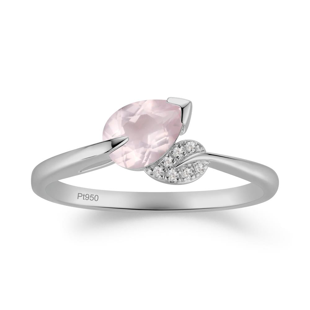 Nature Leaf Pear Cut Rose Quartz Ring - LUO Jewelry #metal_platinum