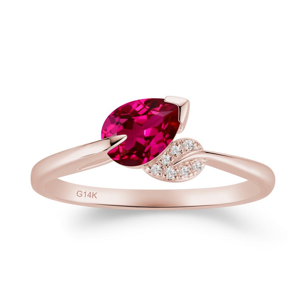 Twisted Leaf Pear Cut Ruby Ring - LUO Jewelry #metal_14k rose gold