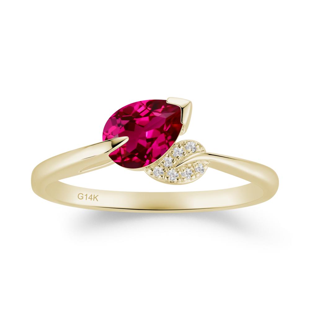 Twisted Leaf Pear Cut Ruby Ring - LUO Jewelry #metal_14k yellow gold