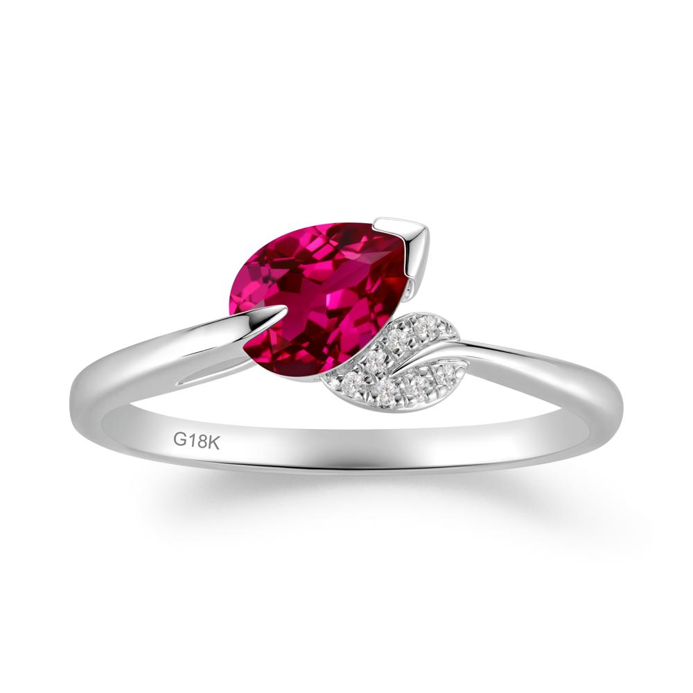 Twisted Leaf Pear Cut Ruby Ring - LUO Jewelry #metal_18k white gold
