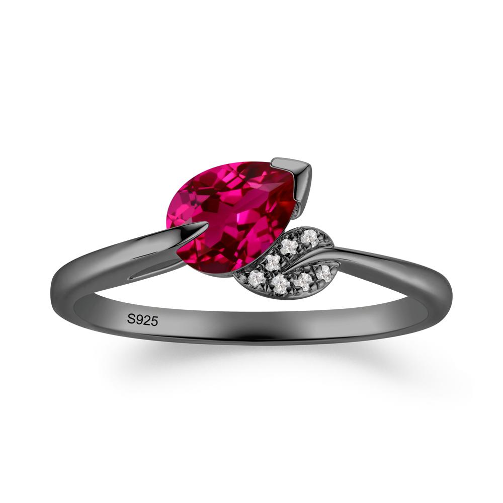Twisted Leaf Pear Cut Ruby Ring - LUO Jewelry #metal_black finish sterling silver