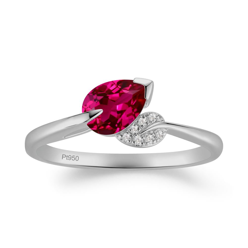 Twisted Leaf Pear Cut Ruby Ring - LUO Jewelry #metal_platinum