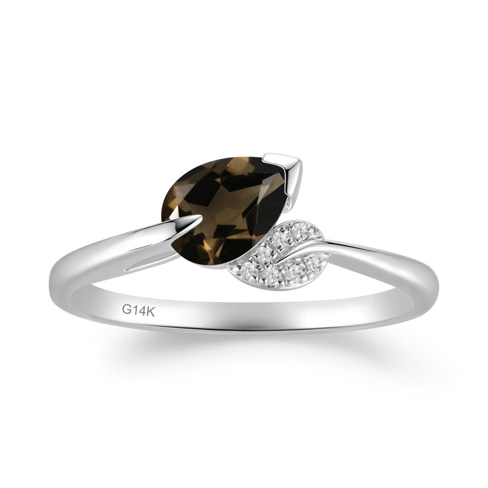 Unique Bypass Leaf Smoky Quartz Ring - LUO Jewelry #metal_14k white gold