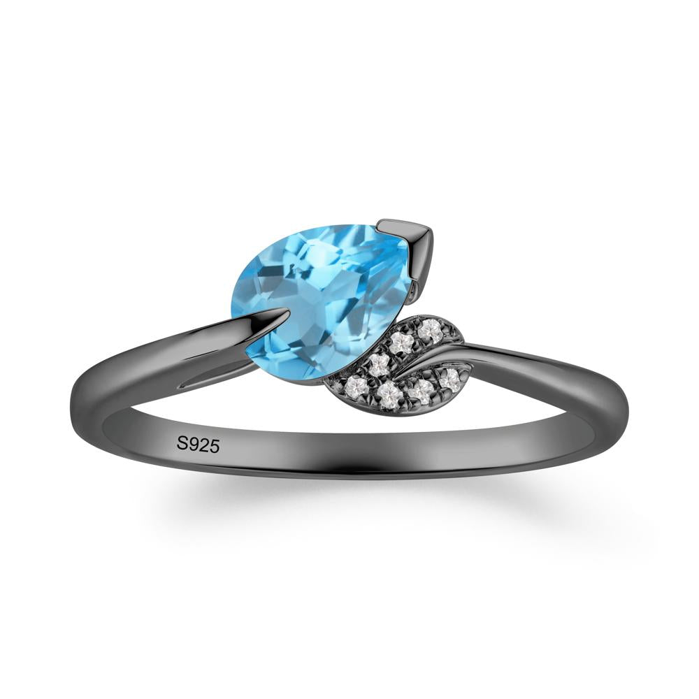 Nature Leaf Pear Cut Swiss Blue Topaz Ring - LUO Jewelry #metal_black finish sterling silver