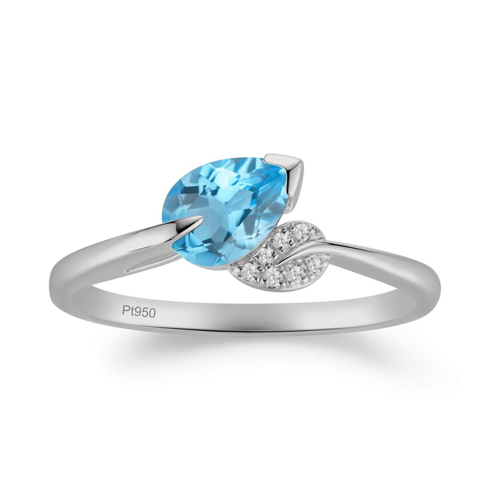 Nature Leaf Pear Cut Swiss Blue Topaz Ring - LUO Jewelry #metal_platinum