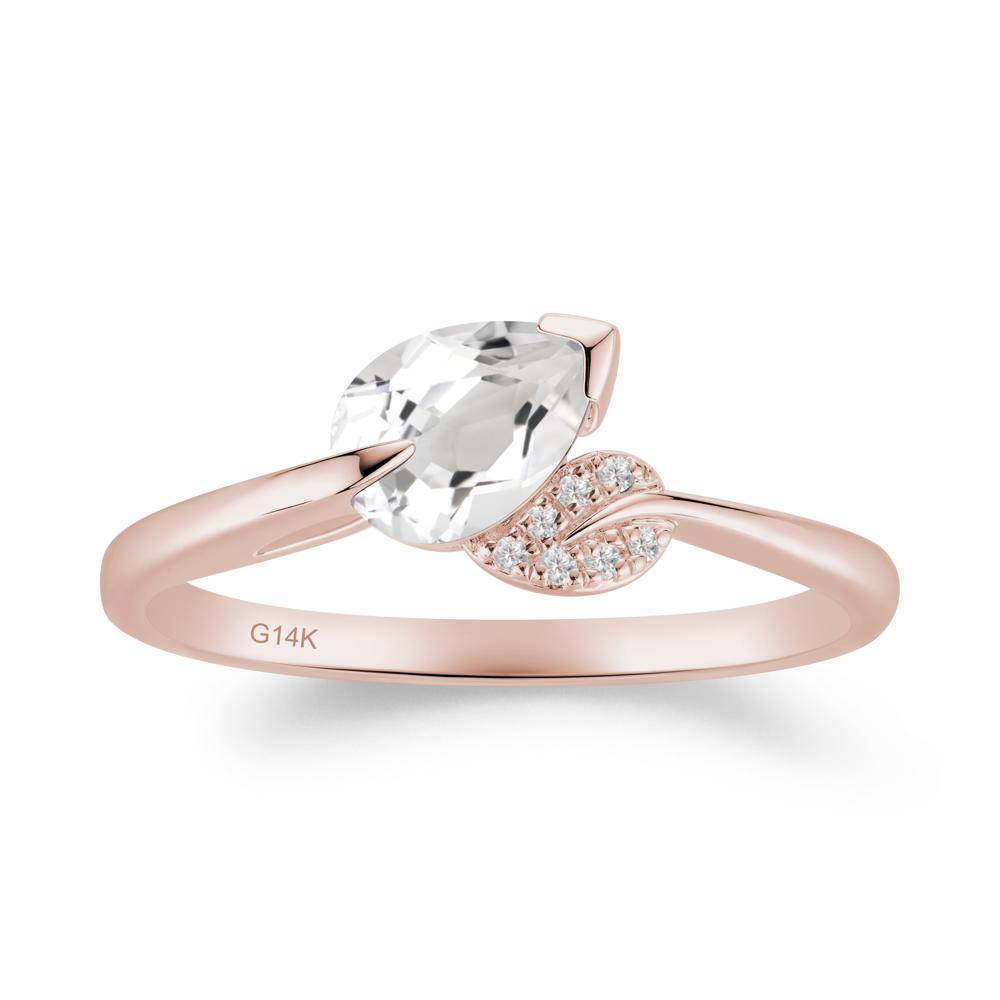 Twisted Leaf Pear Cut White Topaz Ring - LUO Jewelry #metal_14k rose gold