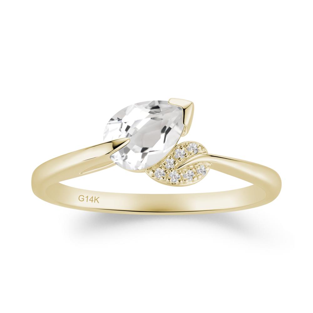 Twisted Leaf Pear Cut White Topaz Ring - LUO Jewelry #metal_14k yellow gold