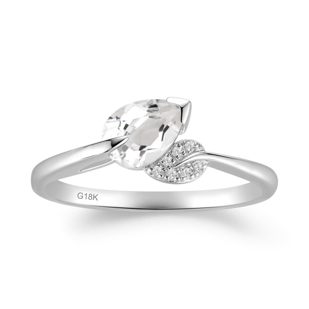 Twisted Leaf Pear Cut White Topaz Ring - LUO Jewelry #metal_18k white gold