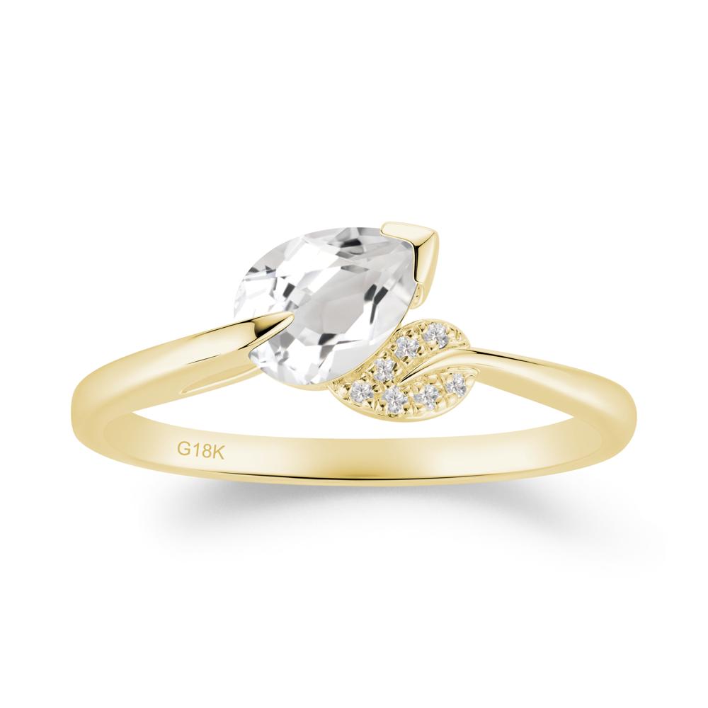 Twisted Leaf Pear Cut White Topaz Ring - LUO Jewelry #metal_18k yellow gold