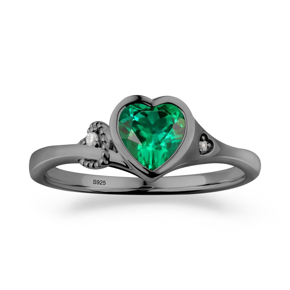 Heart Cut Emerald Full Bezel Ring - LUO Jewelry #metal_black finish sterling silver
