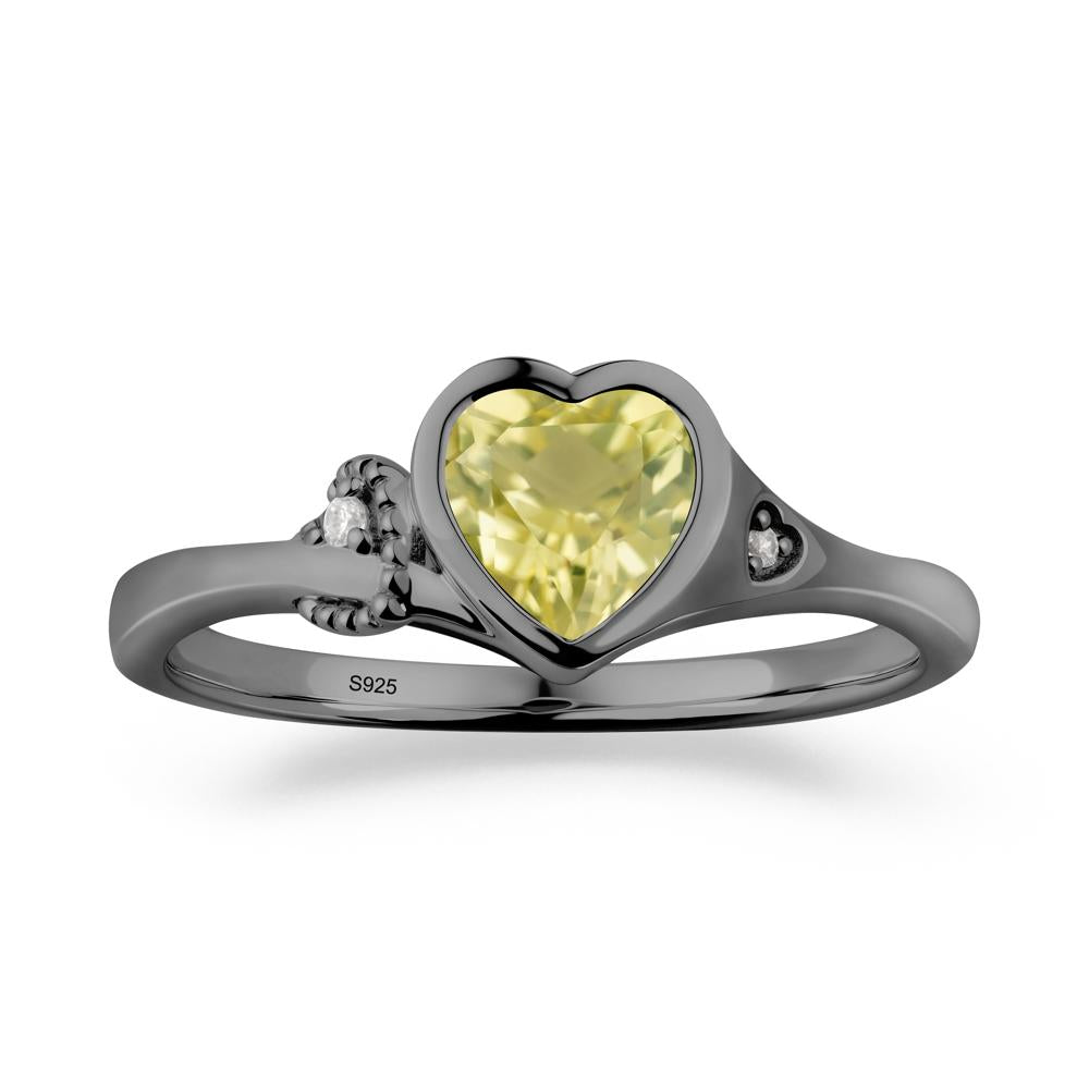 Heart Cut Lemon Quartz Full Bezel Ring - LUO Jewelry #metal_black finish sterling silver