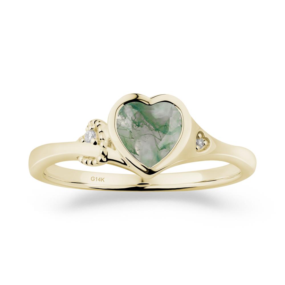 Heart Cut Moss Agate Full Bezel Ring - LUO Jewelry #metal_14k yellow gold