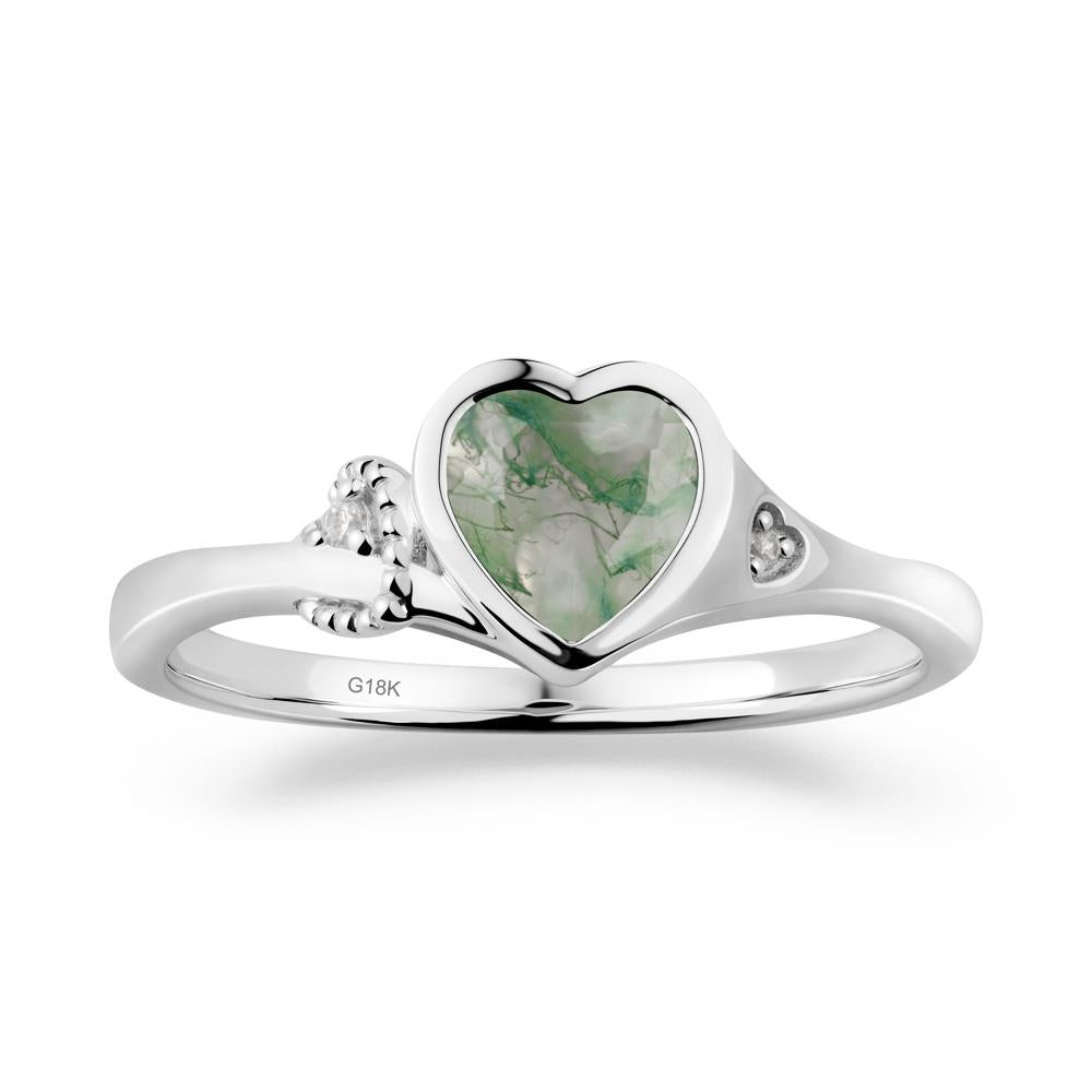 Heart Cut Moss Agate Full Bezel Ring - LUO Jewelry #metal_18k white gold