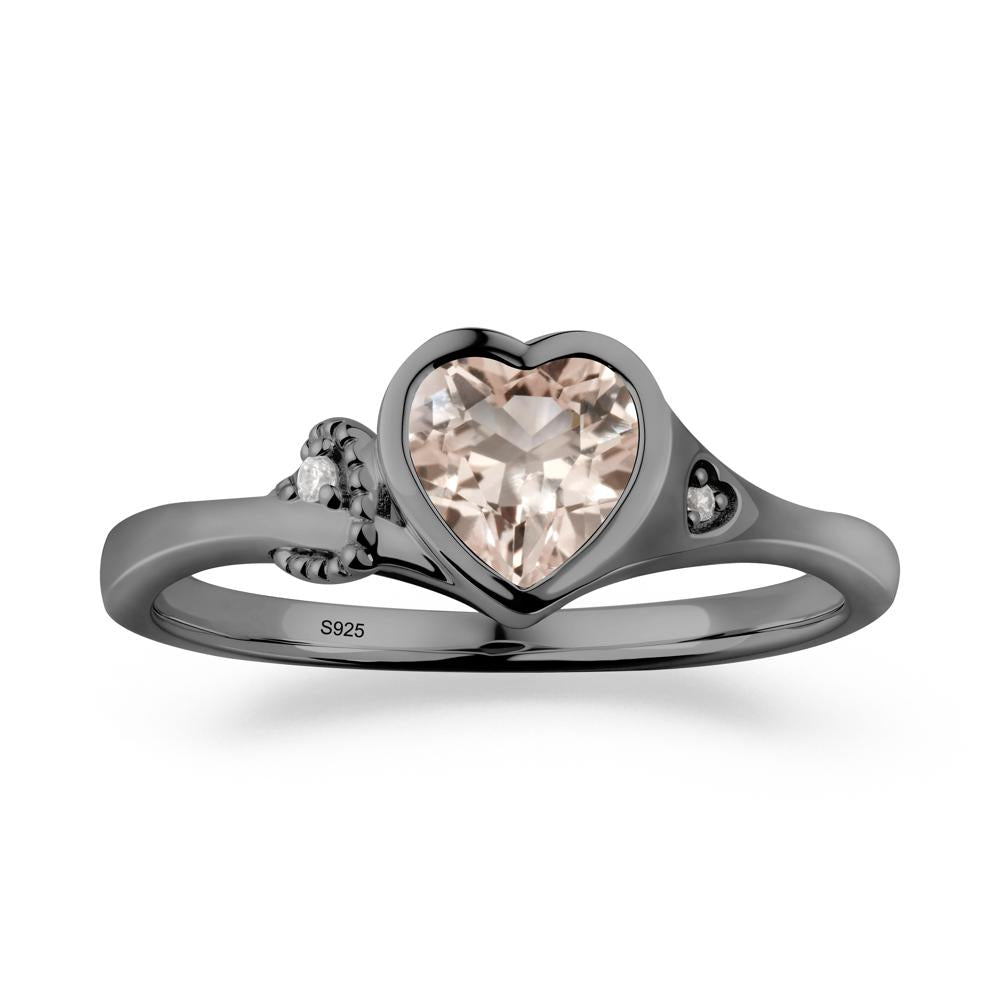 Heart Cut Morganite Full Bezel Ring - LUO Jewelry #metal_black finish sterling silver