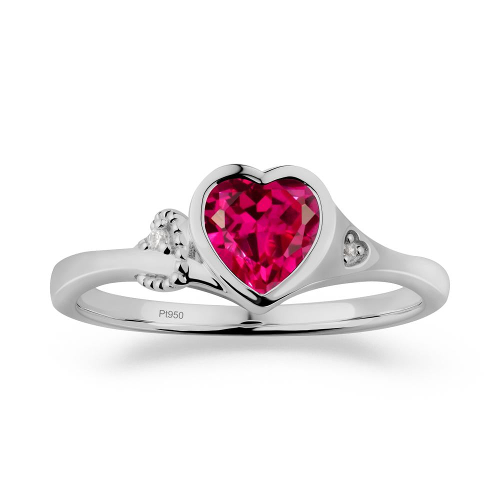 Heart Cut Ruby Full Bezel Ring - LUO Jewelry #metal_platinum