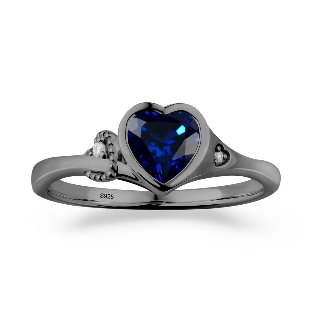 Heart Cut Sapphire Full Bezel Ring - LUO Jewelry #metal_black finish sterling silver