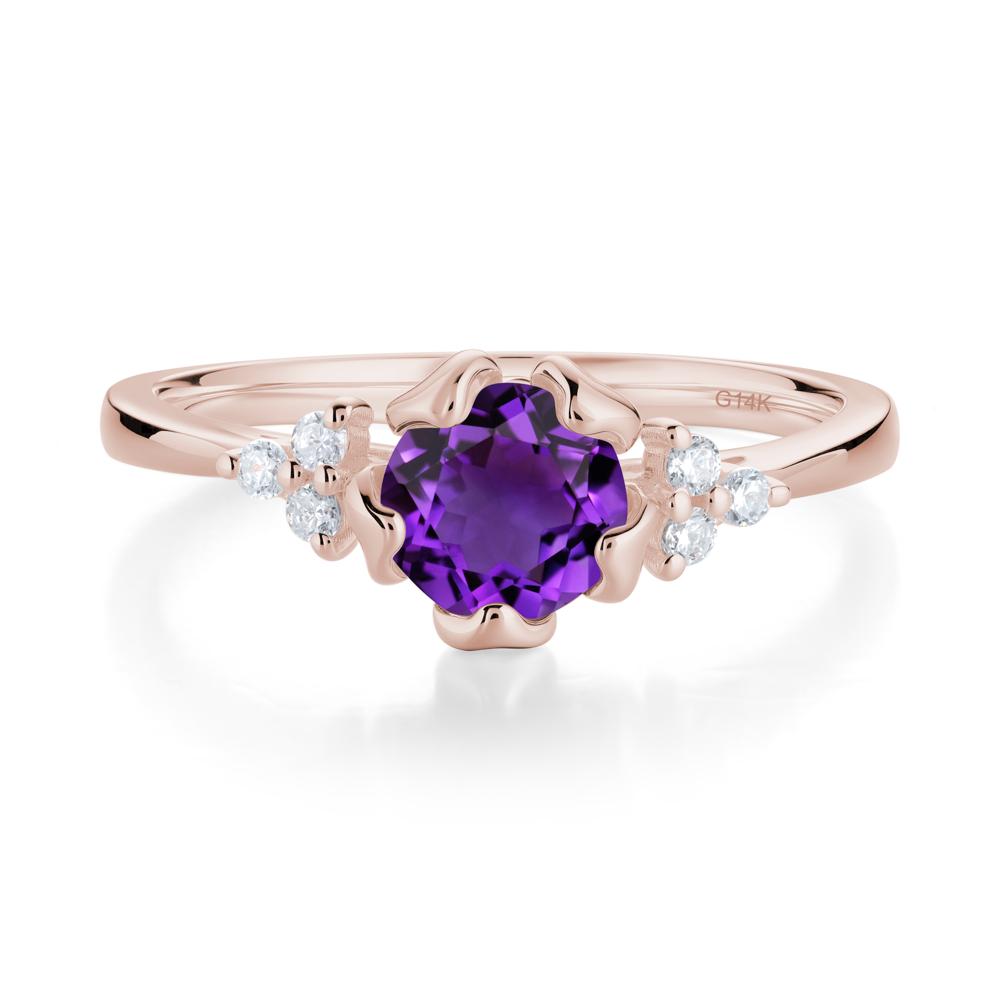 Floral Round Amethyst Ring - LUO Jewelry #metal_14k rose gold