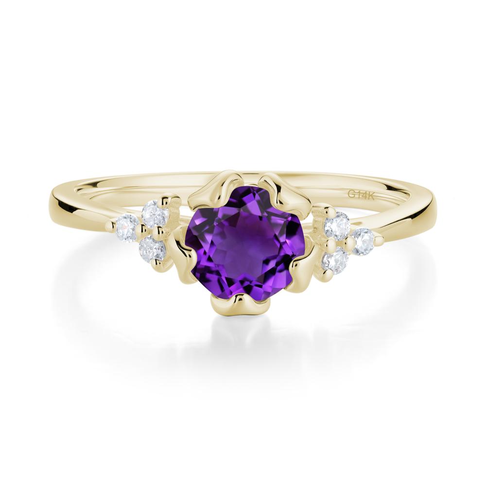 Floral Round Amethyst Ring - LUO Jewelry #metal_14k yellow gold