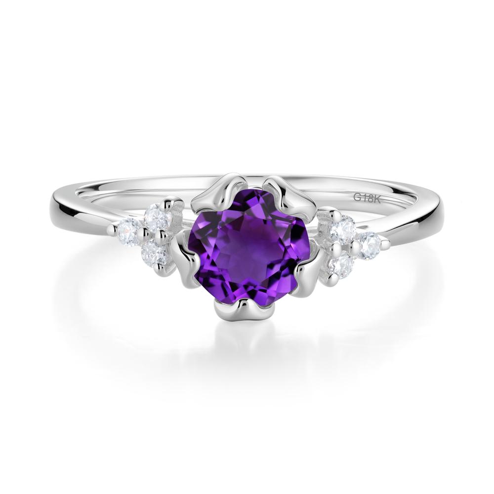 Floral Round Amethyst Ring - LUO Jewelry #metal_18k white gold