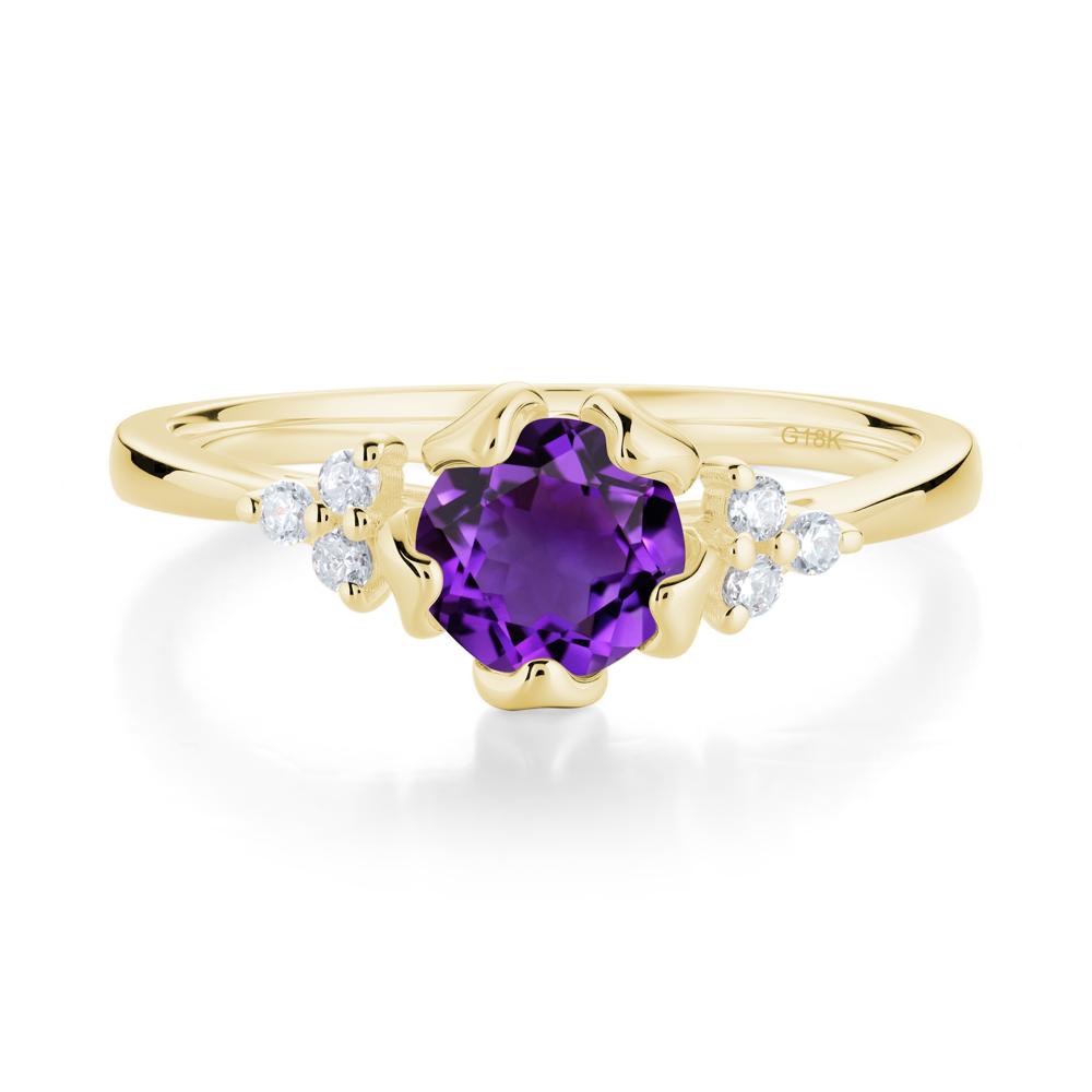 Floral Round Amethyst Ring - LUO Jewelry #metal_18k yellow gold