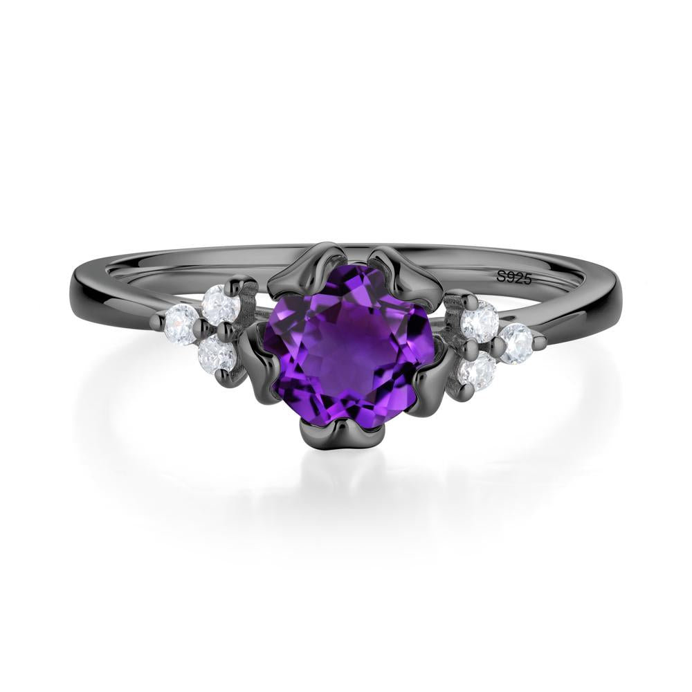 Floral Round Amethyst Ring - LUO Jewelry #metal_black finish sterling silver