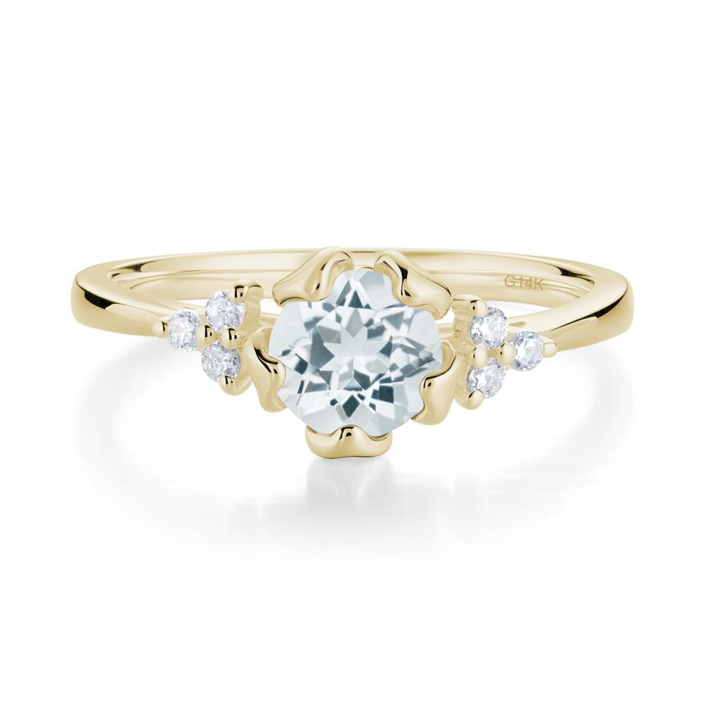 Floral Round Aquamarine Ring - LUO Jewelry #metal_14k yellow gold