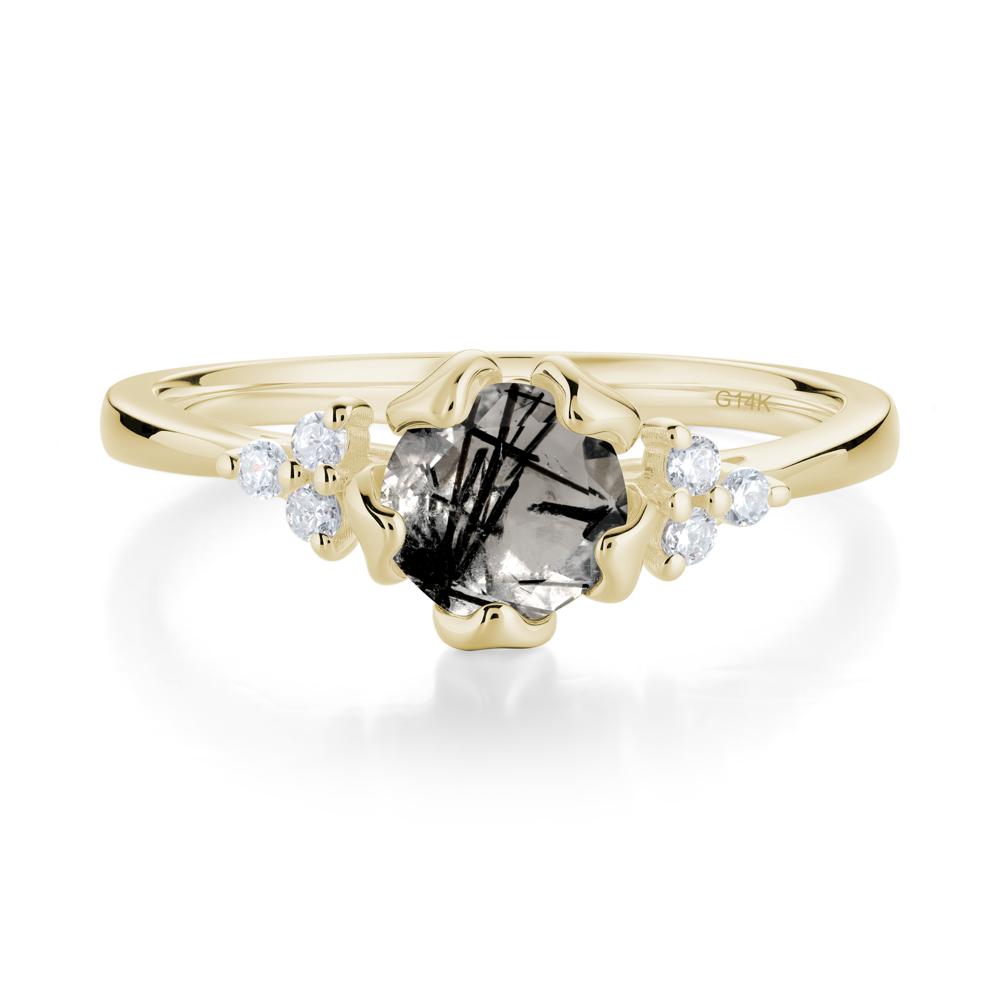 Floral Black Rutilated Quartz Cluster Ring - LUO Jewelry #metal_14k yellow gold