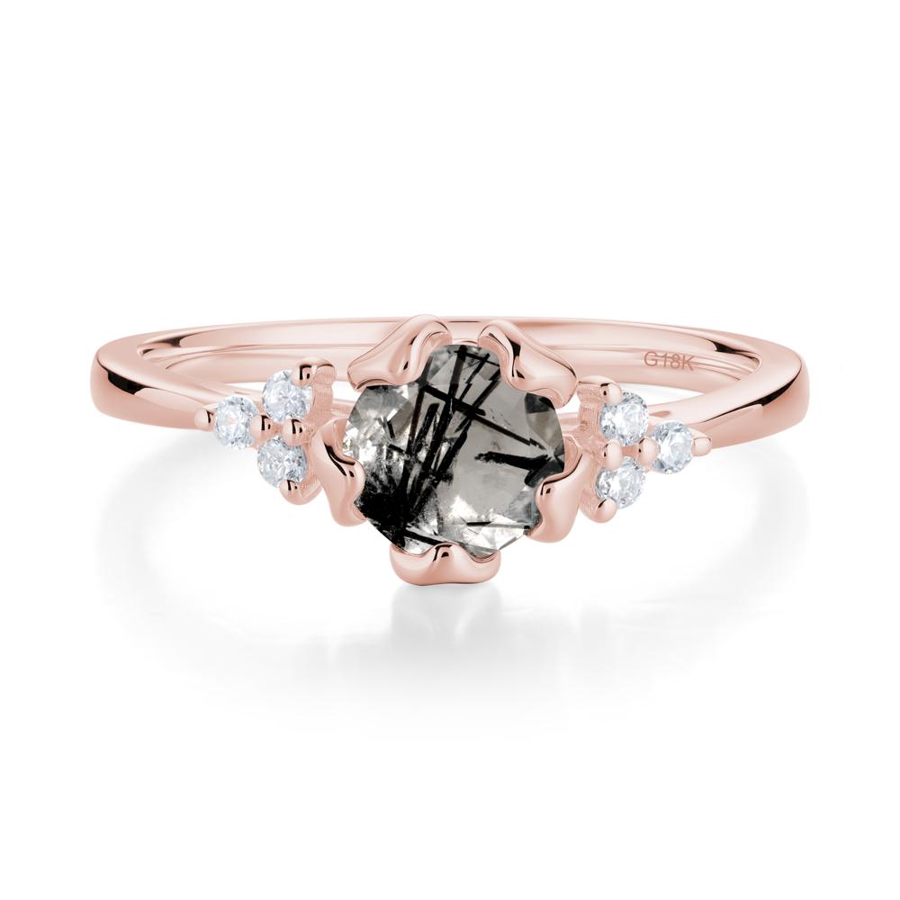 Floral Black Rutilated Quartz Cluster Ring - LUO Jewelry #metal_18k rose gold