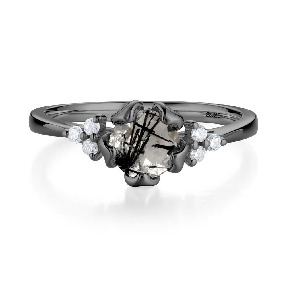 Floral Black Rutilated Quartz Cluster Ring - LUO Jewelry #metal_black finish sterling silver