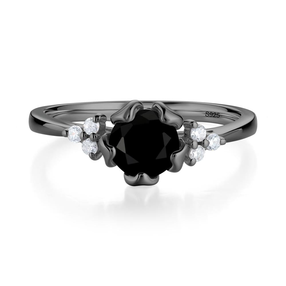 Blooming Black Spinel Flower Ring - LUO Jewelry #metal_black finish sterling silver