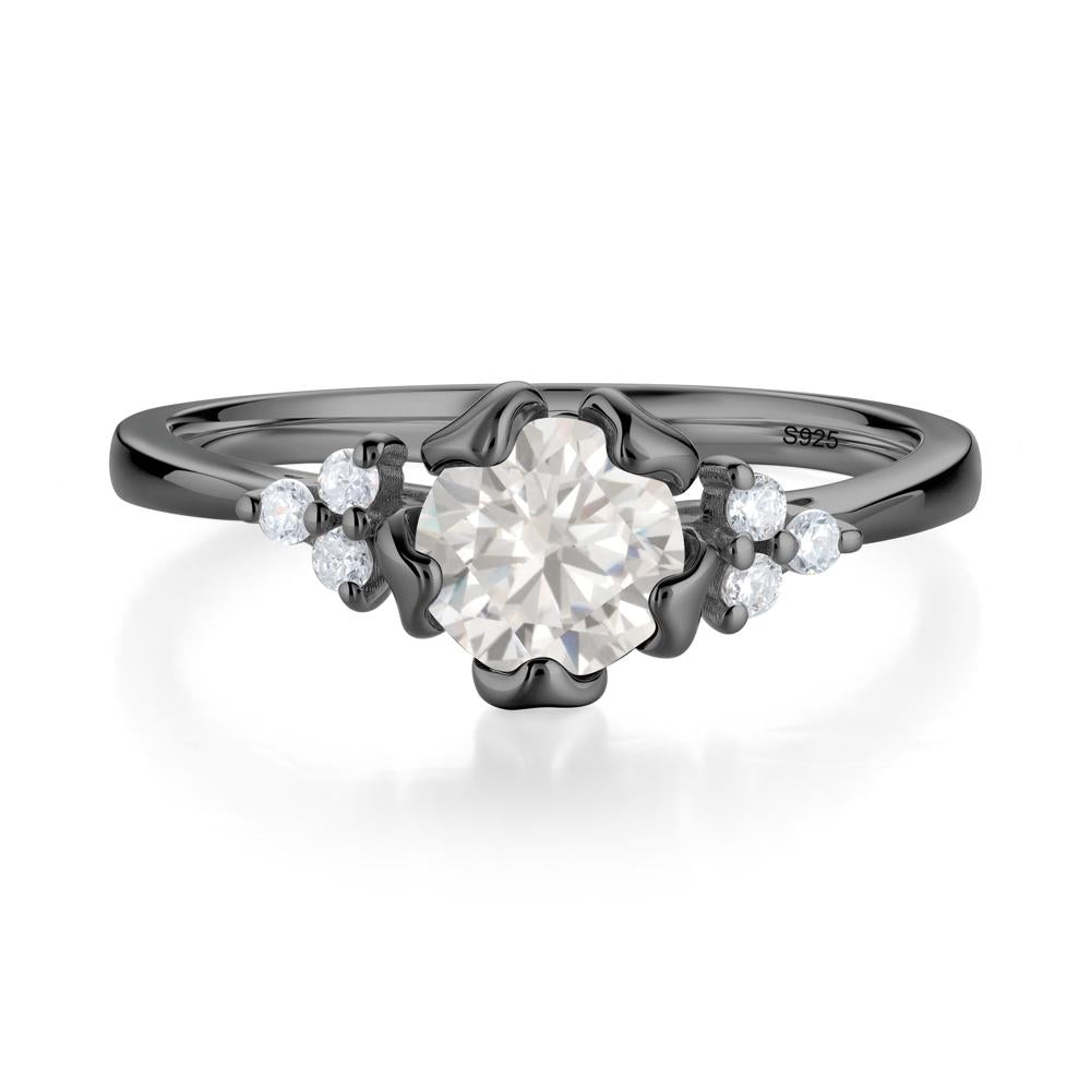Blooming Cubic Zirconia Flower Ring - LUO Jewelry #metal_black finish sterling silver