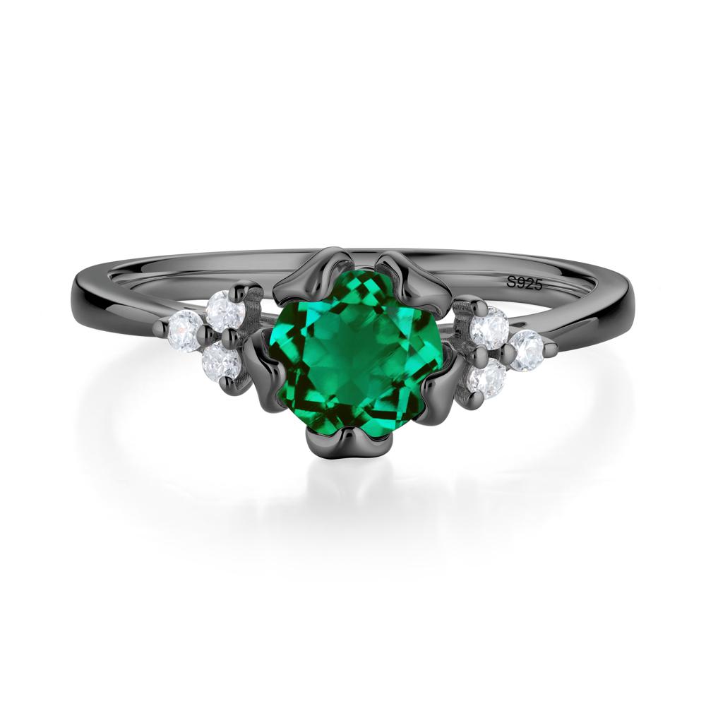 Blooming Emerald Flower Ring - LUO Jewelry #metal_black finish sterling silver