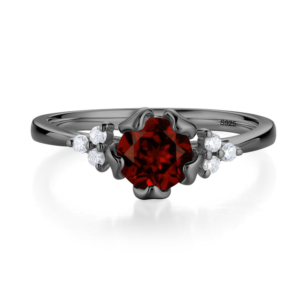 Blooming Garnet Flower Ring - LUO Jewelry #metal_black finish sterling silver