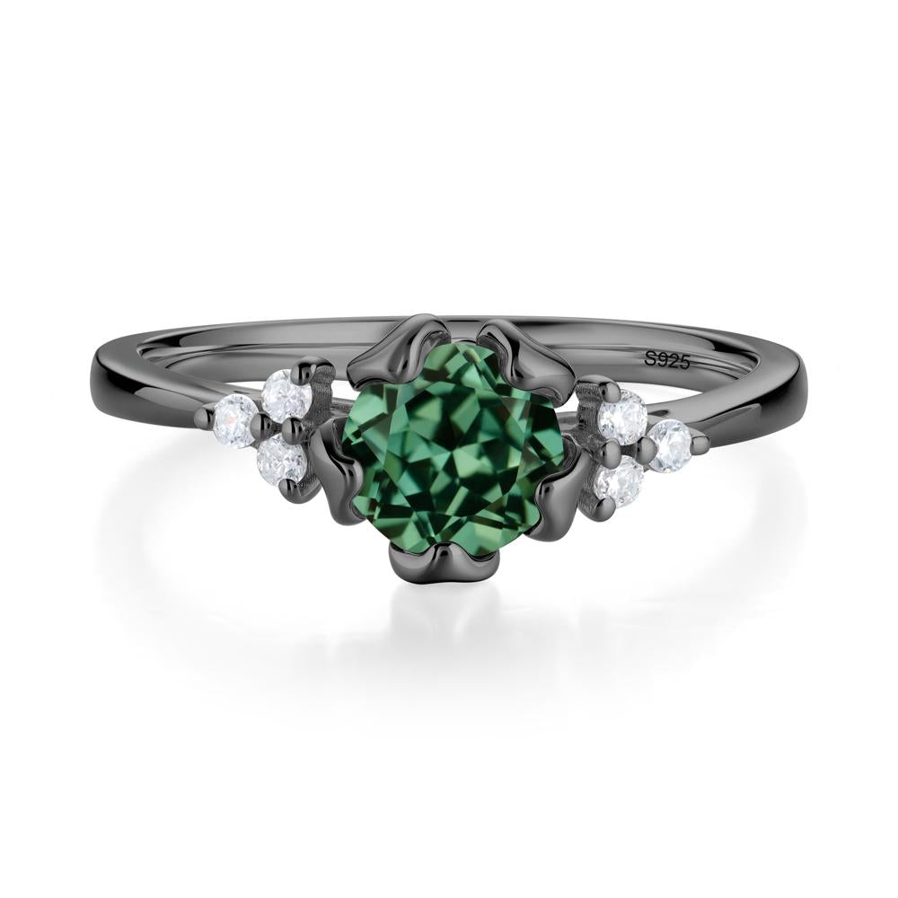 Blooming Green Sapphire Flower Ring - LUO Jewelry #metal_black finish sterling silver
