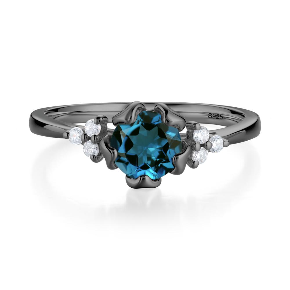 Blooming London Blue Topaz Flower Ring - LUO Jewelry #metal_black finish sterling silver