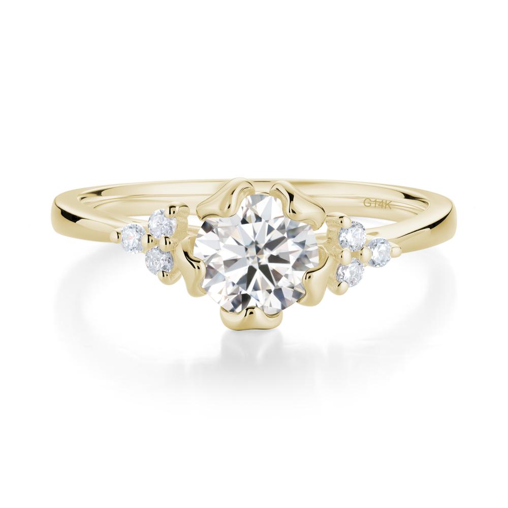 Floral Round Moissanite Ring - LUO Jewelry #metal_14k yellow gold