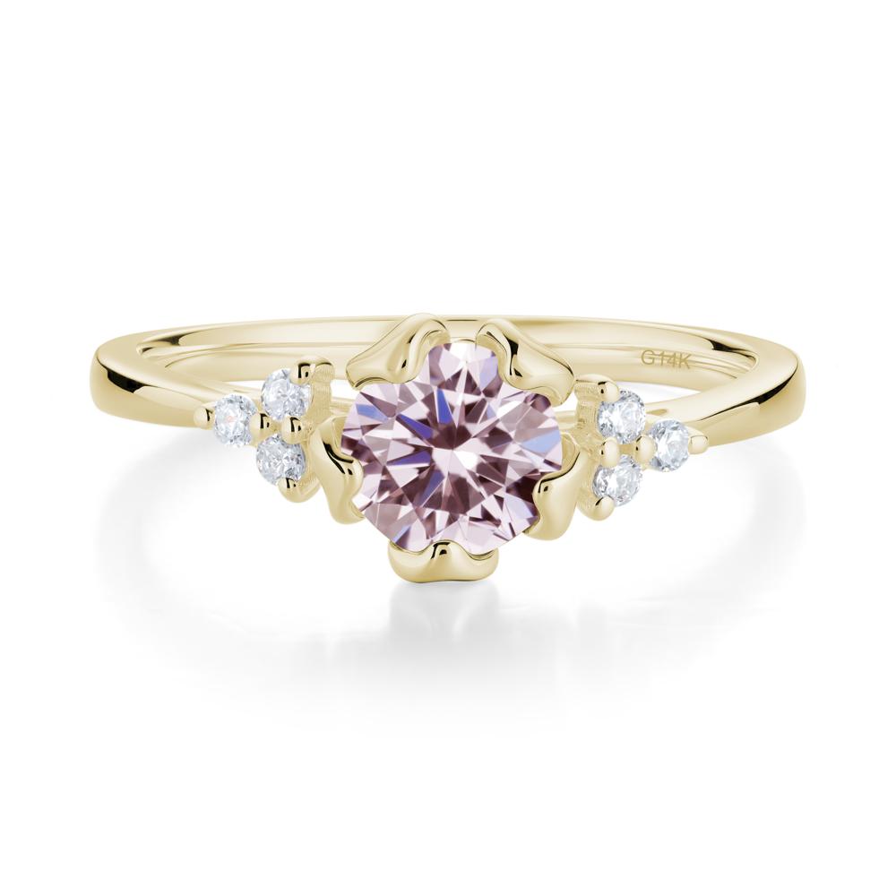 Floral Round Pink Cubic Zirconia Ring - LUO Jewelry #metal_14k yellow gold