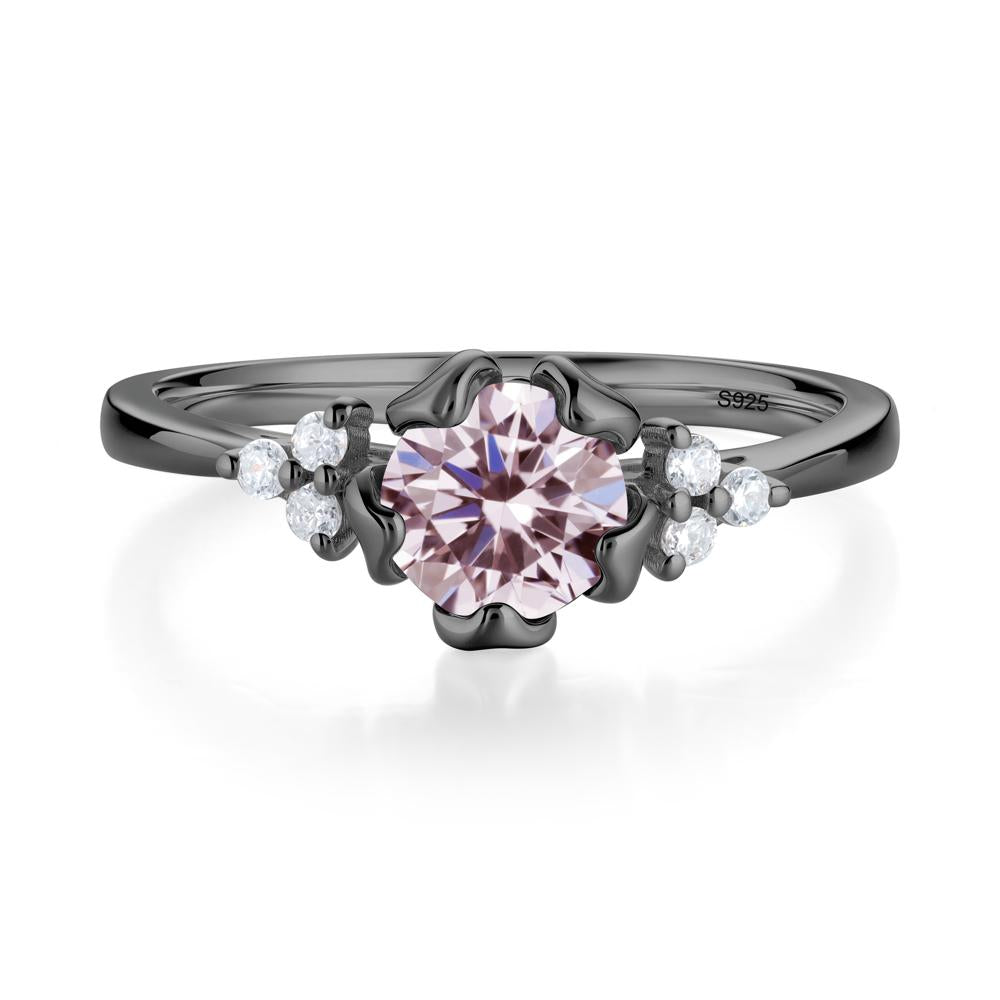 Floral Round Pink Cubic Zirconia Ring - LUO Jewelry #metal_black finish sterling silver