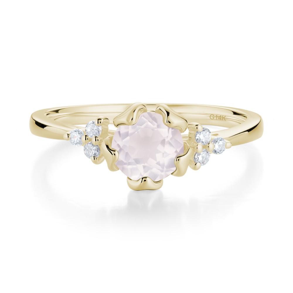 Floral Round Rose Quartz Ring - LUO Jewelry #metal_14k yellow gold
