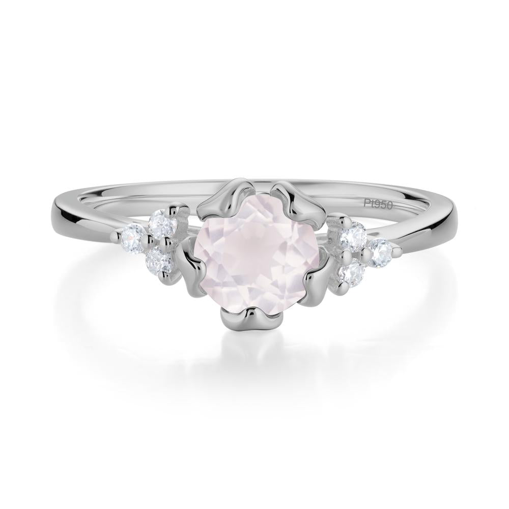 Floral Round Rose Quartz Ring - LUO Jewelry #metal_platinum