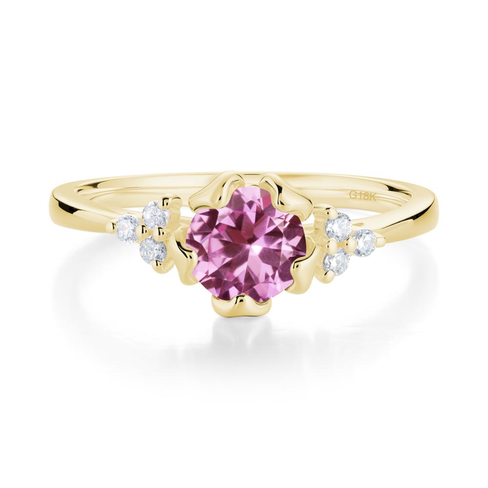 Floral Round Pink Sapphire Ring - LUO Jewelry #metal_18k yellow gold