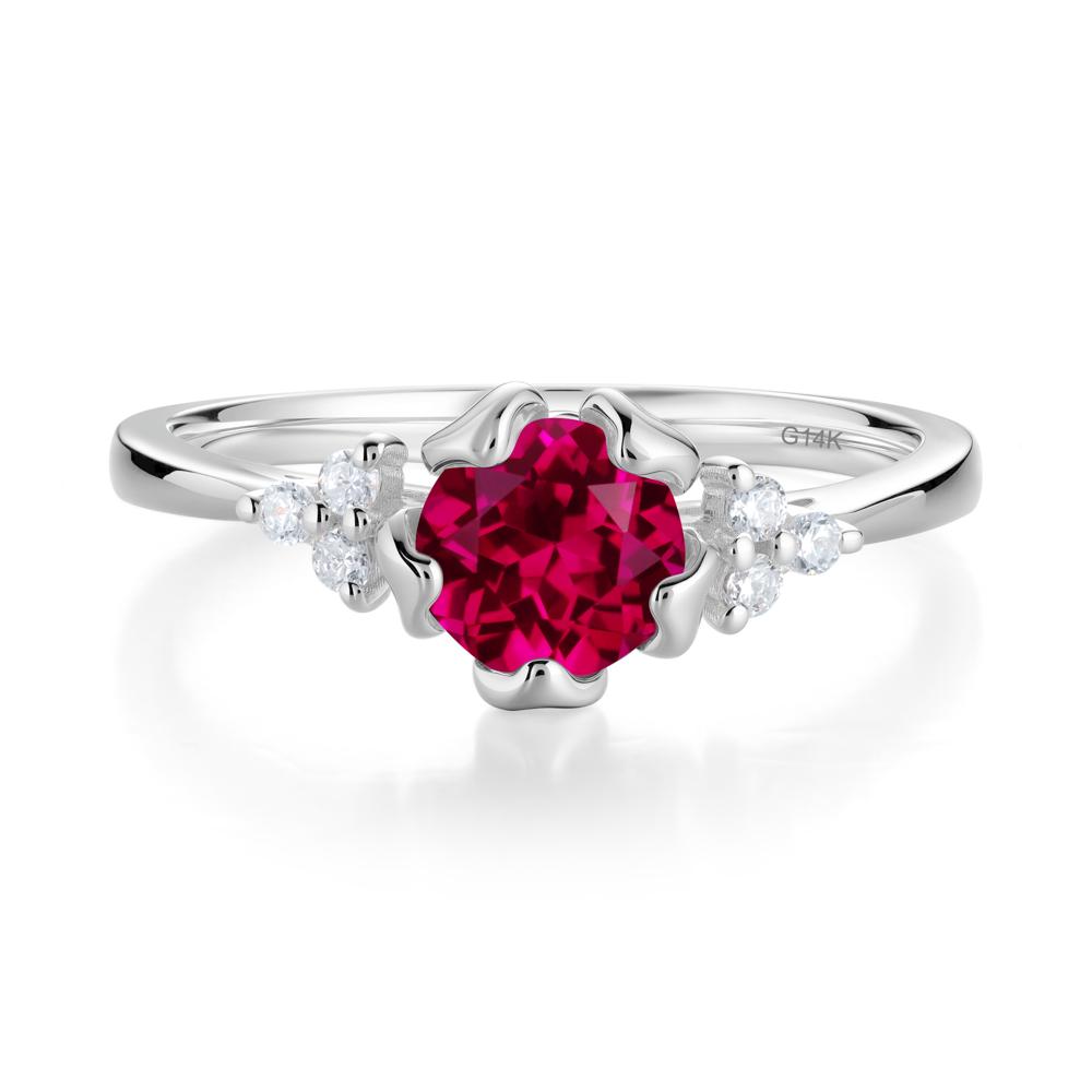 Floral Round Ruby Ring - LUO Jewelry #metal_14k white gold